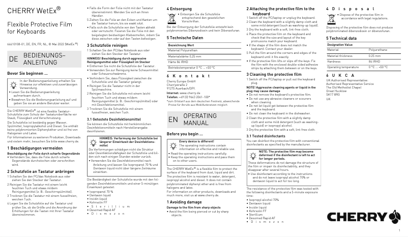 Page 1 de la notice Manuel utilisateur Cherry WetEx