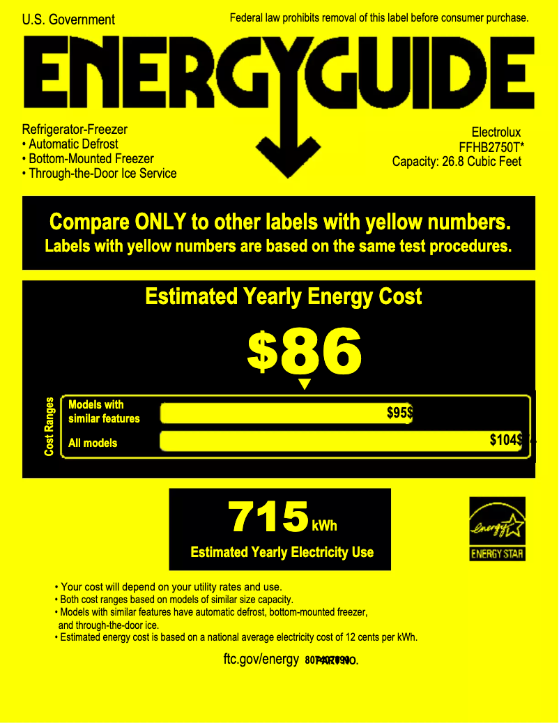 Página 1 del manual Etiqueta energética Frigidaire FFHB2750TS