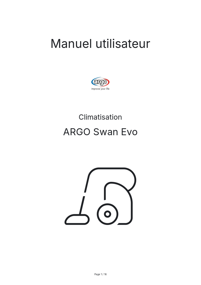 Page n°1 - Manuel utilisateur ARGO Swan Evo