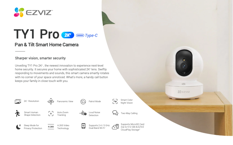 Page 1 de la notice Fiche technique EZVIZ TY1 Pro
