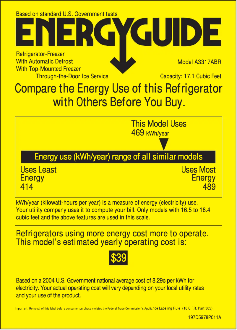 Page n°1 - Label énergétique Americana A3317ABRWW
