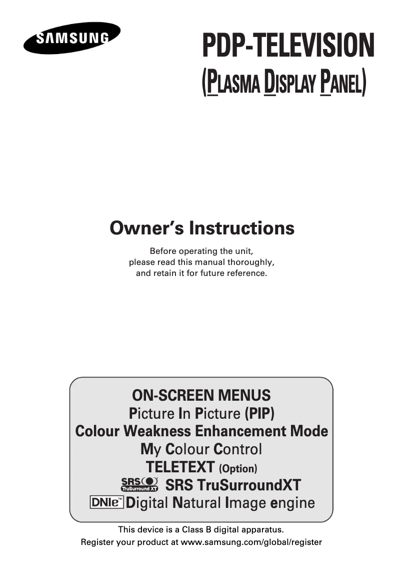 Page n°1 - Manuel utilisateur Samsung PS-63P5H