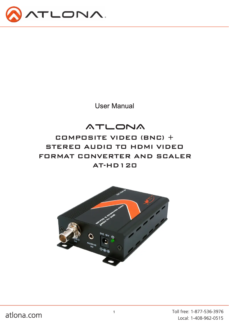 Page 1 de la notice Manuel utilisateur Atlona AT-HD120