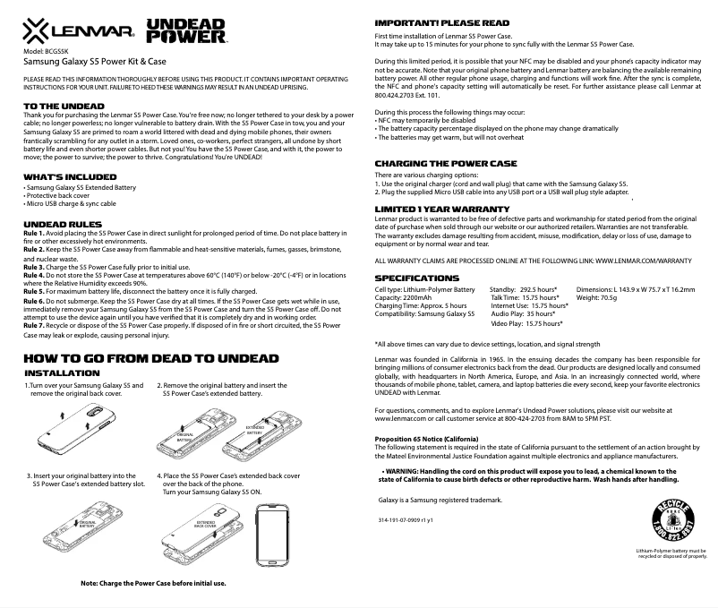 Page 1 de la notice Manuel utilisateur Lenmar BCGS5K
