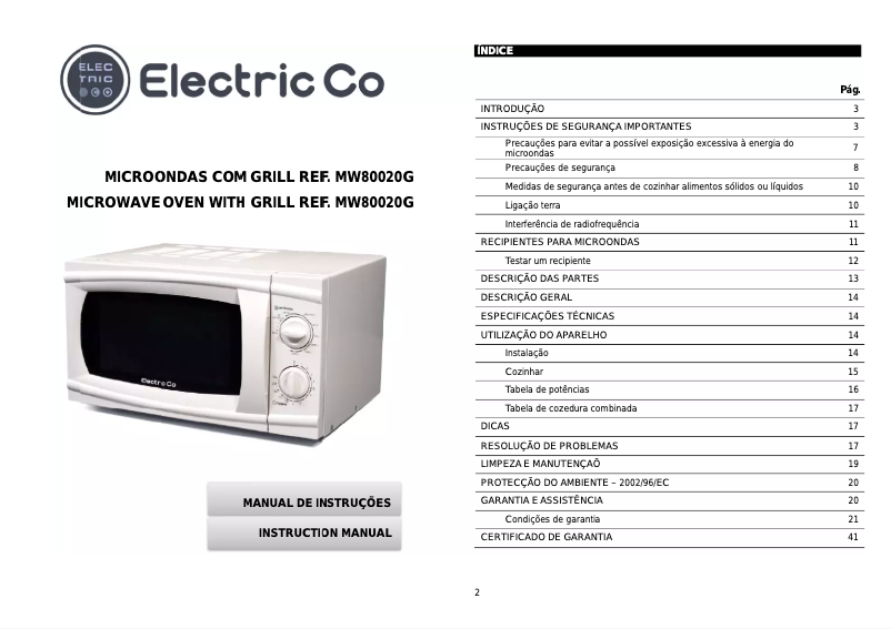 Page n°1 - Manuel utilisateur Electric Co MW80020G