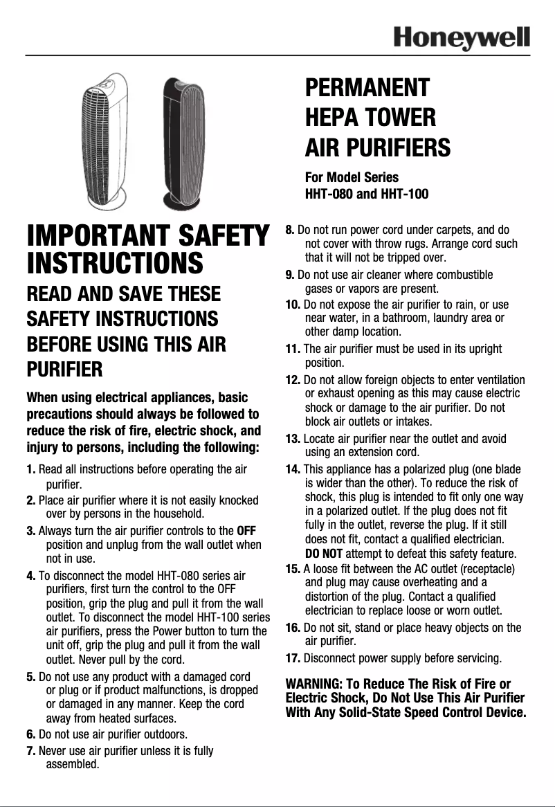 Page n°1 - Manuel utilisateur Honeywell HHT-080