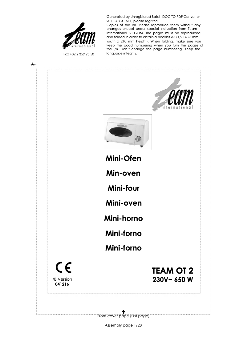 Image de la première page du manuel de l'appareil OT 2