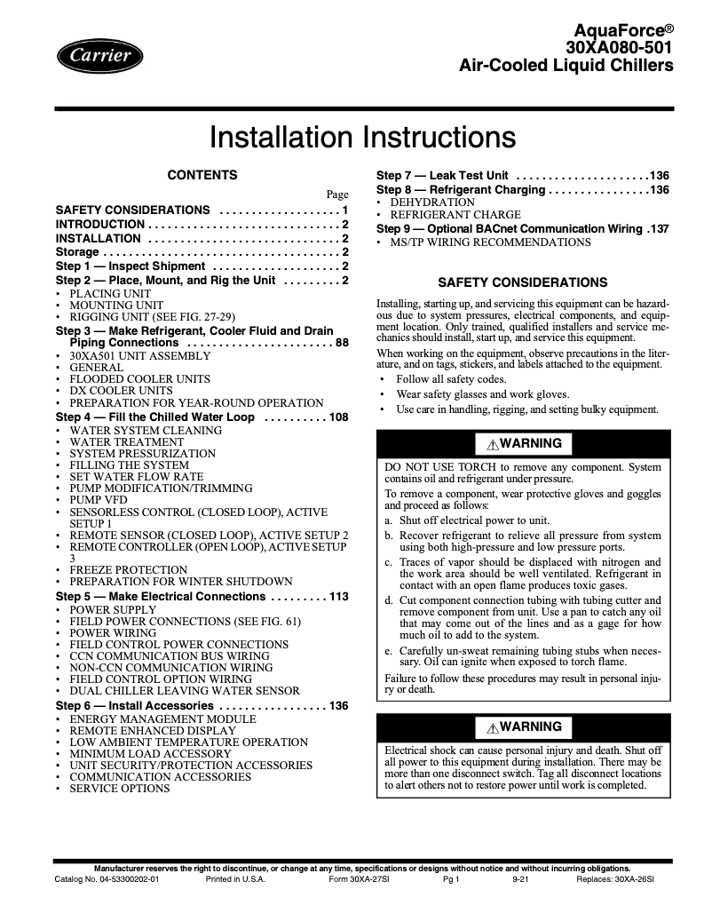 Image de la première page du manuel de l'appareil Aquaforce 30XA