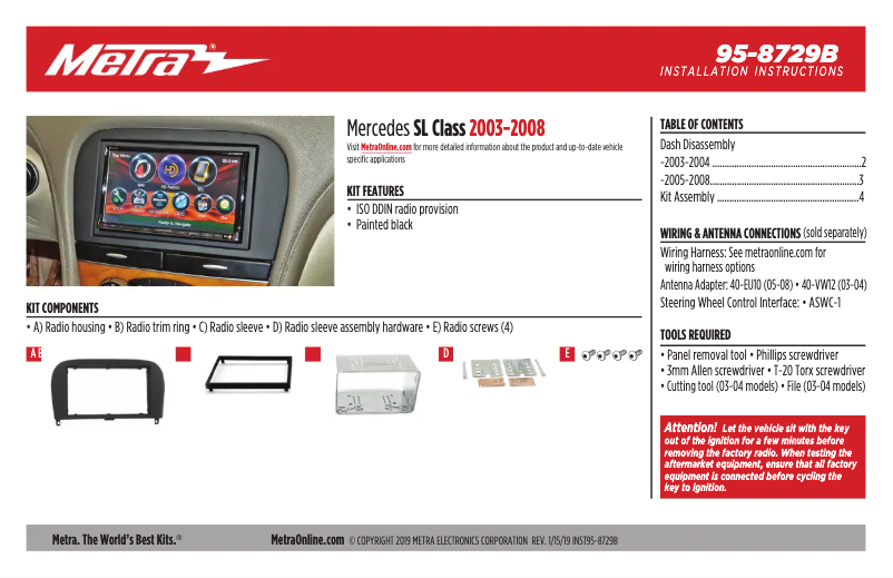Page n°1 - Guide d'installation Metra 95-8729B