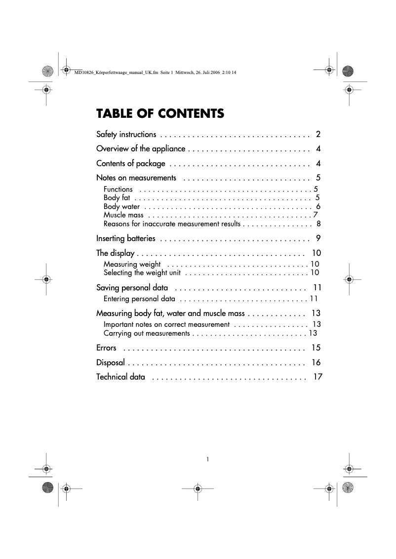 Page 1 de la notice Manuel utilisateur Medion MD 10826