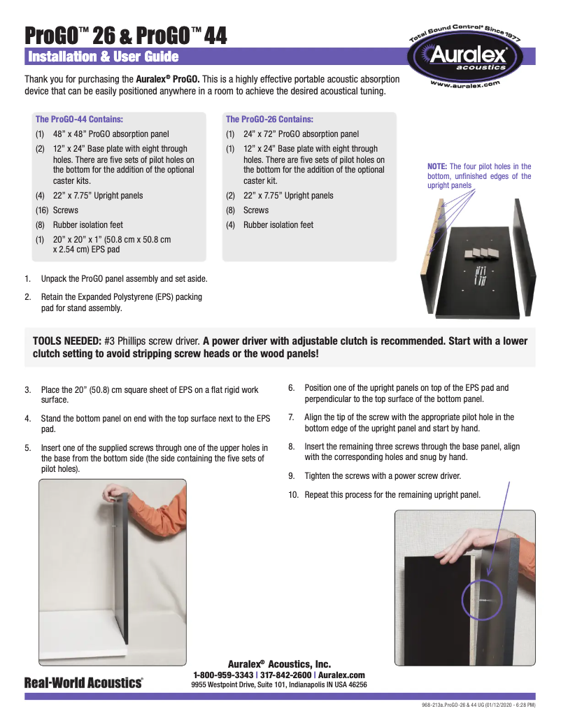 Page 1 de la notice Manuel utilisateur Auralex ProGO 26