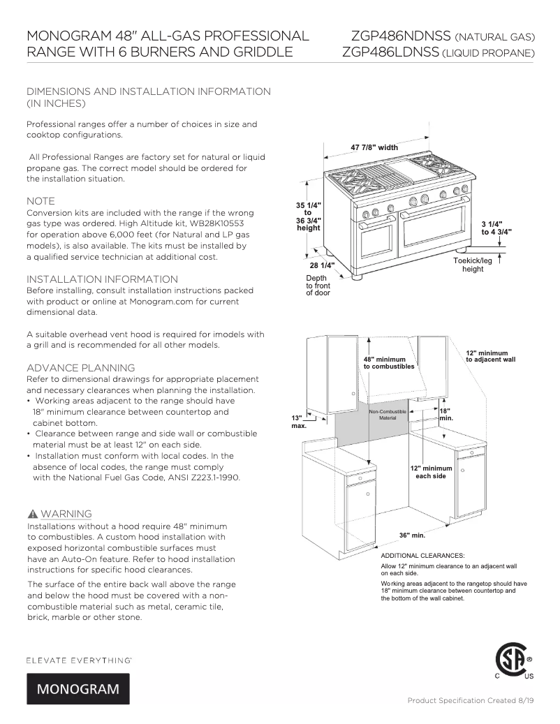 Page 1 de la notice Manuel utilisateur Monogram ZGP486LDNSS