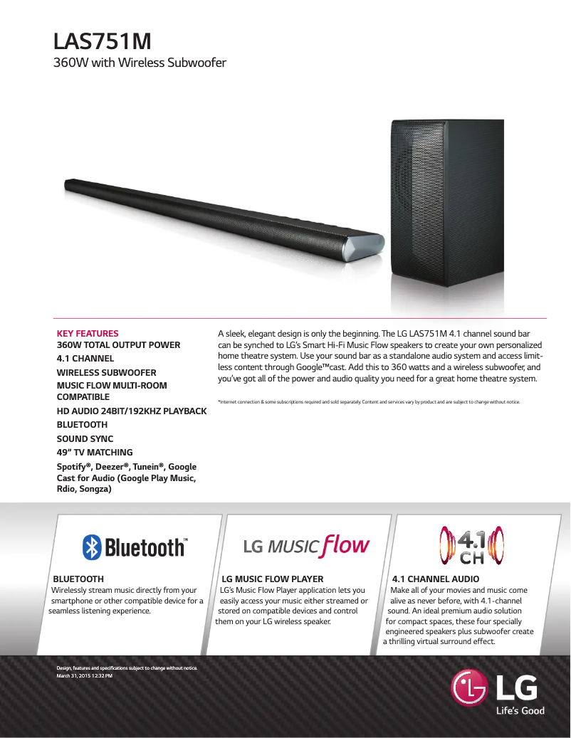 Página 1 del manual Ficha técnica LG LAS751M