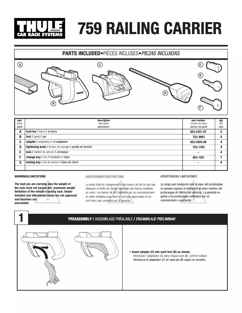 Page n°1 - Manuel utilisateur Thule Subaru Forester 759