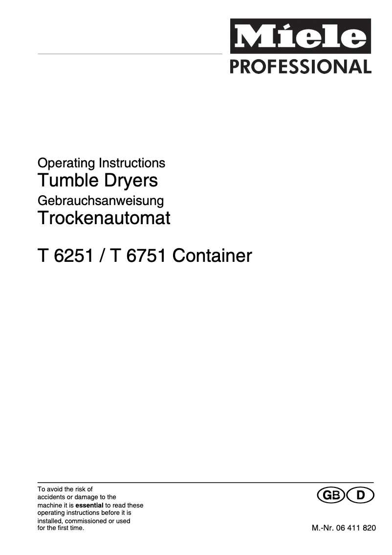 Page n°1 - Manuel utilisateur Miele T 6751