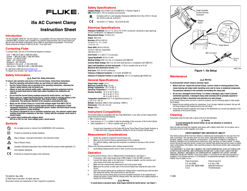Page 1 de la notice Instructions / montage Fluke i5S