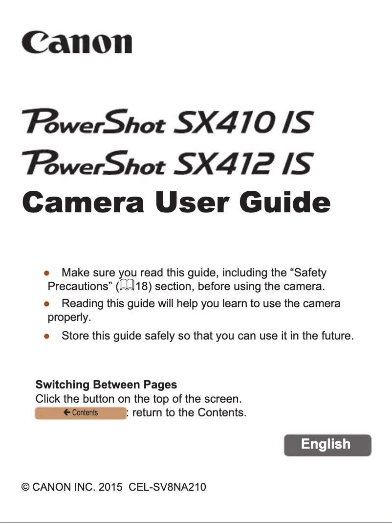 Page 1 de la notice Manuel utilisateur Canon PowerShot SX412 IS