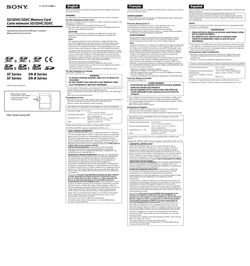 Page n°1 - Manuel utilisateur Sony SF-G1UY