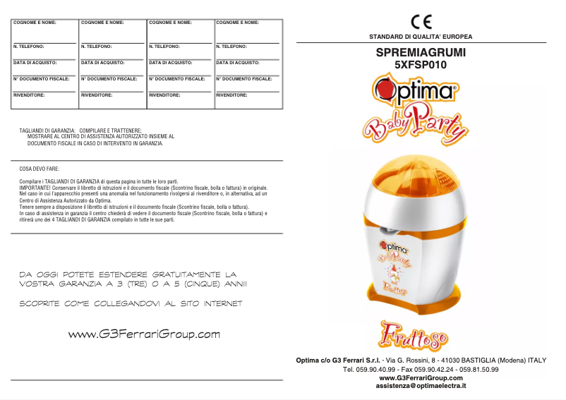 Image de la première page du manuel de l'appareil Fruttoso