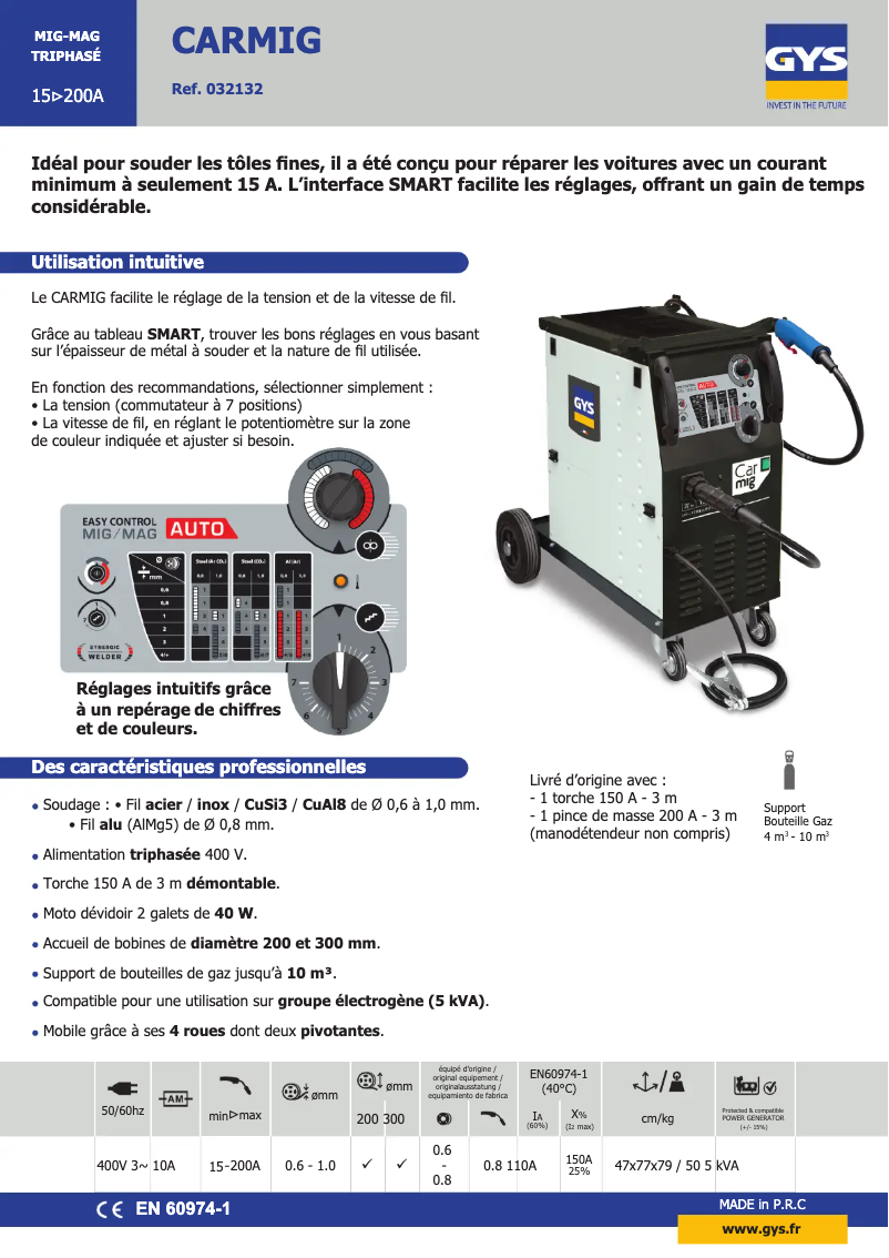 Page n°1 - Fiche technique GYS Carmig