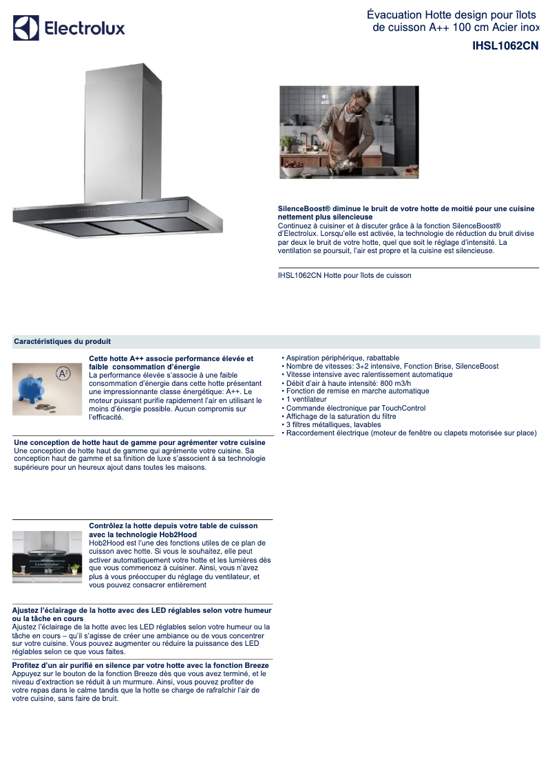 Page 1 de la notice Fiche technique Electrolux IHSL1062CN