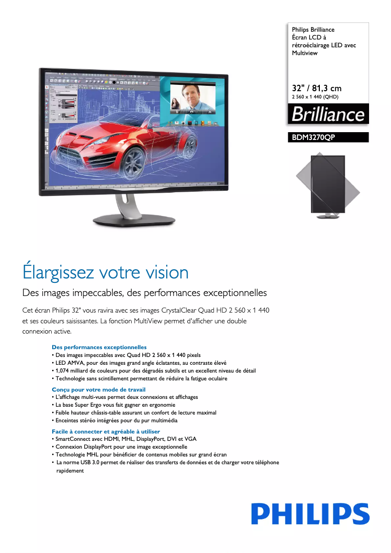 Page 1 of the manual Technical Sheet Philips BDM3270QP