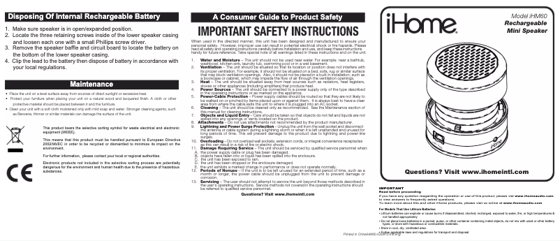 Página 1 del manual Manual de usuario iHome iHM60
