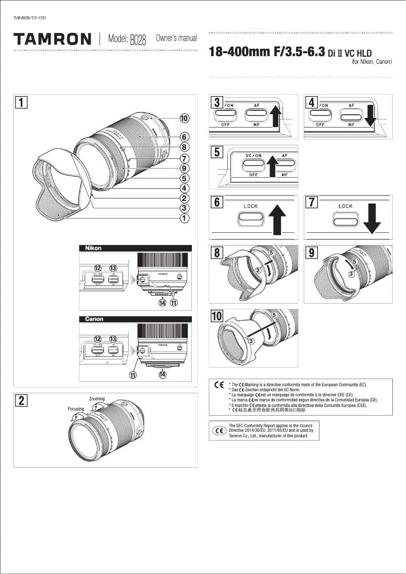 Page 1 de la notice Manuel utilisateur Tamron 18-400mm F/3.5-6.3 Di II VC HLD Canon