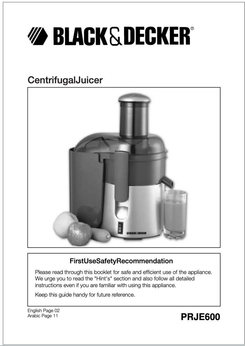 Page 1 de la notice Manuel utilisateur Black & Decker PRJE600