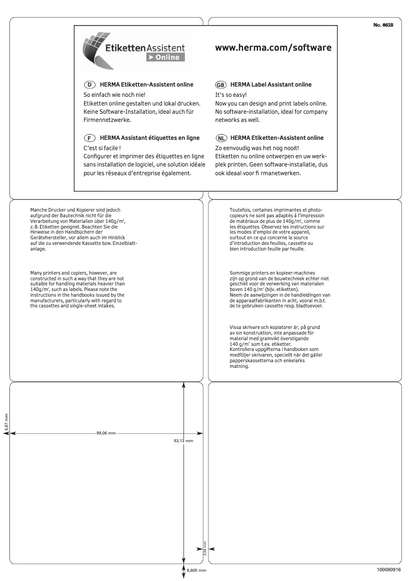 Page 1 de la notice Manuel utilisateur Herma 4502