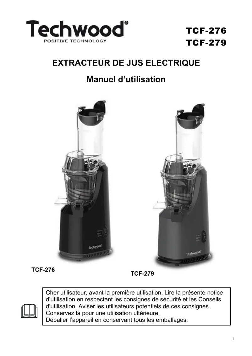 Page 1 de la notice Manuel utilisateur Techwood TCF-279