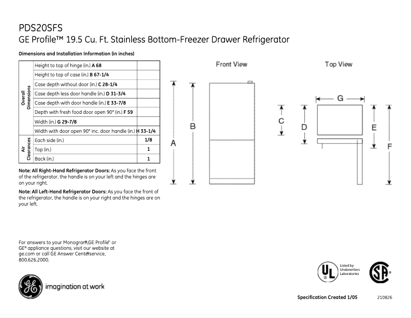 Page 1 de la notice Fiche technique GE Profile PDS20SFSRSS
