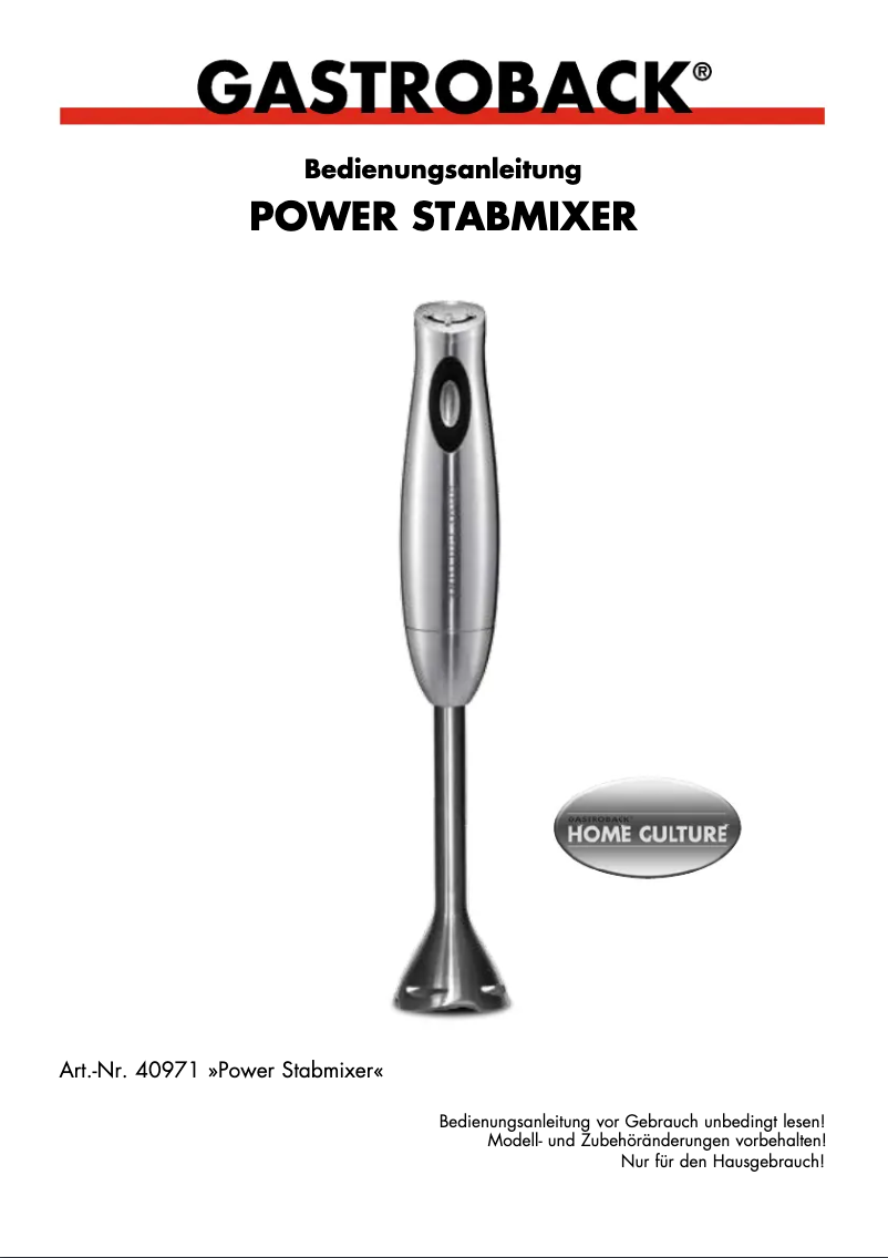 Page n°1 - Manuel utilisateur Gastroback Power Hand Blender 40971