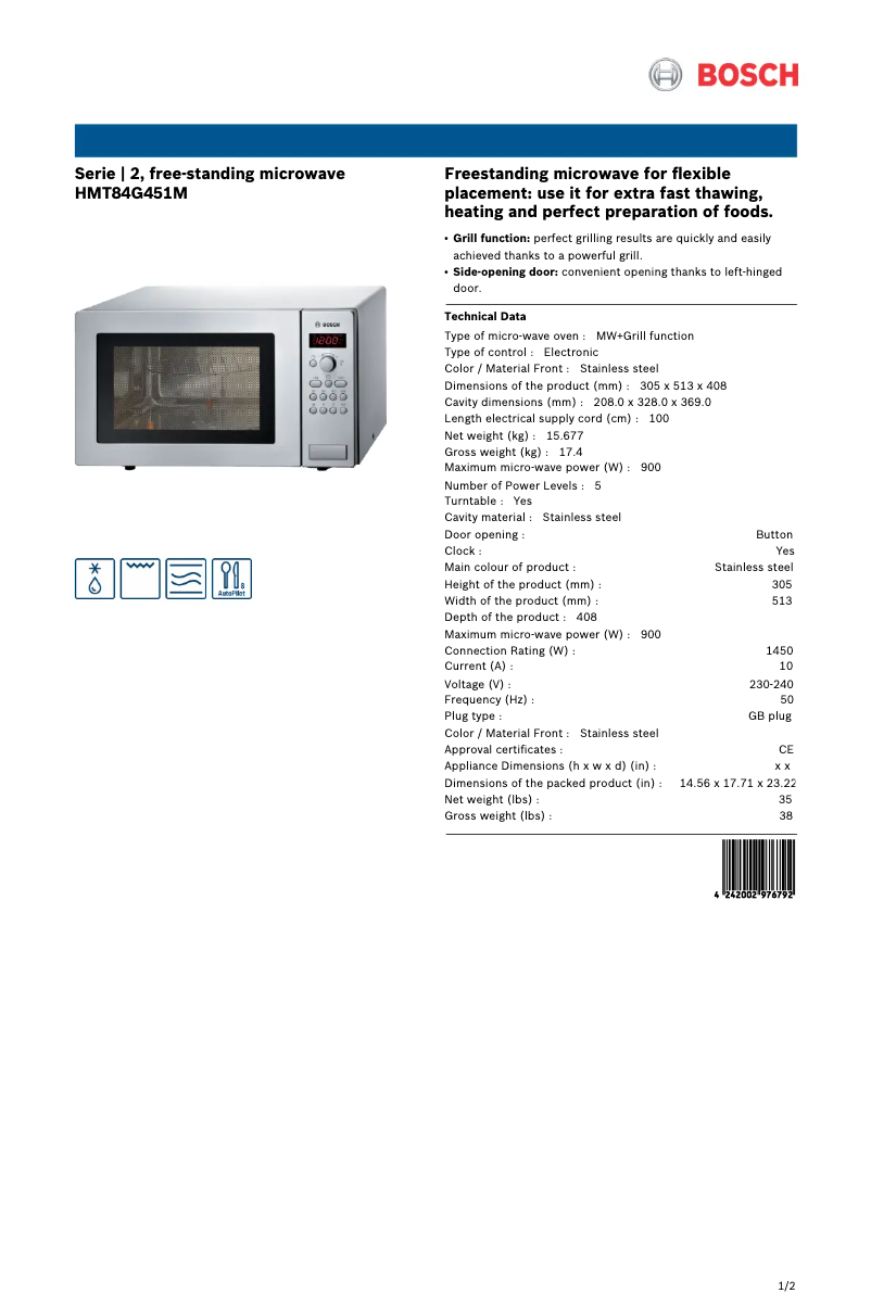 Image de la première page du manuel de l'appareil HMT84G451M