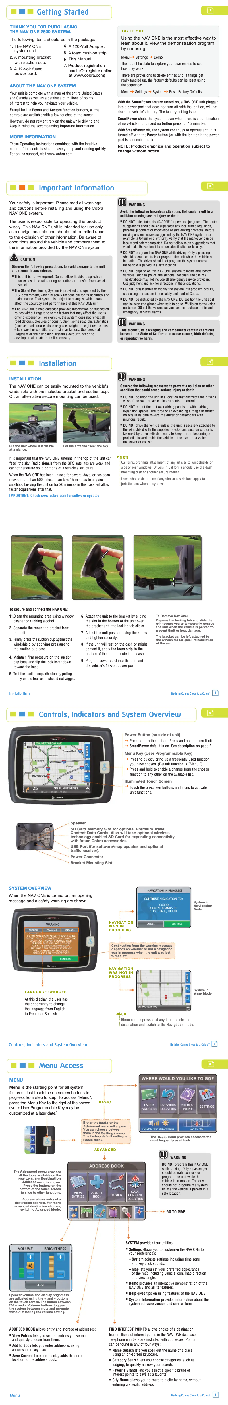 Image de la première page du manuel de l'appareil NAV ONE 2500