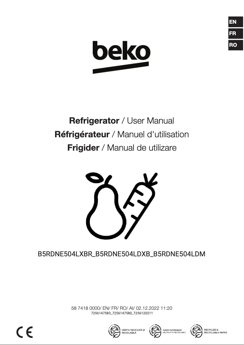 Page 1 de la notice Manuel utilisateur Beko B5RDNE504LDM
