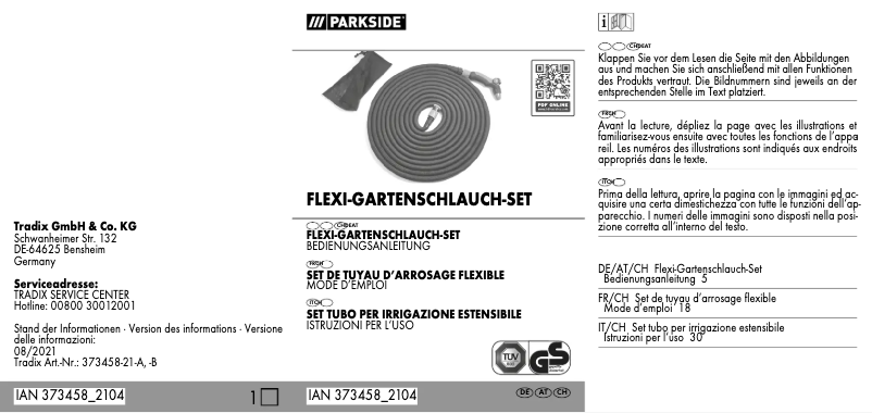 Page 1 de la notice Manuel utilisateur Parkside IAN 373458