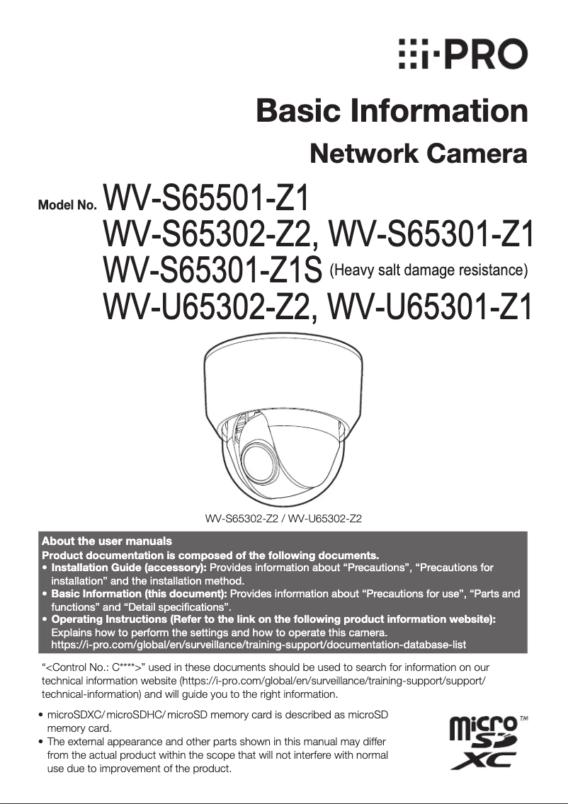 Page n°1 - Manuel utilisateur i-PRO WV-S65501-Z1