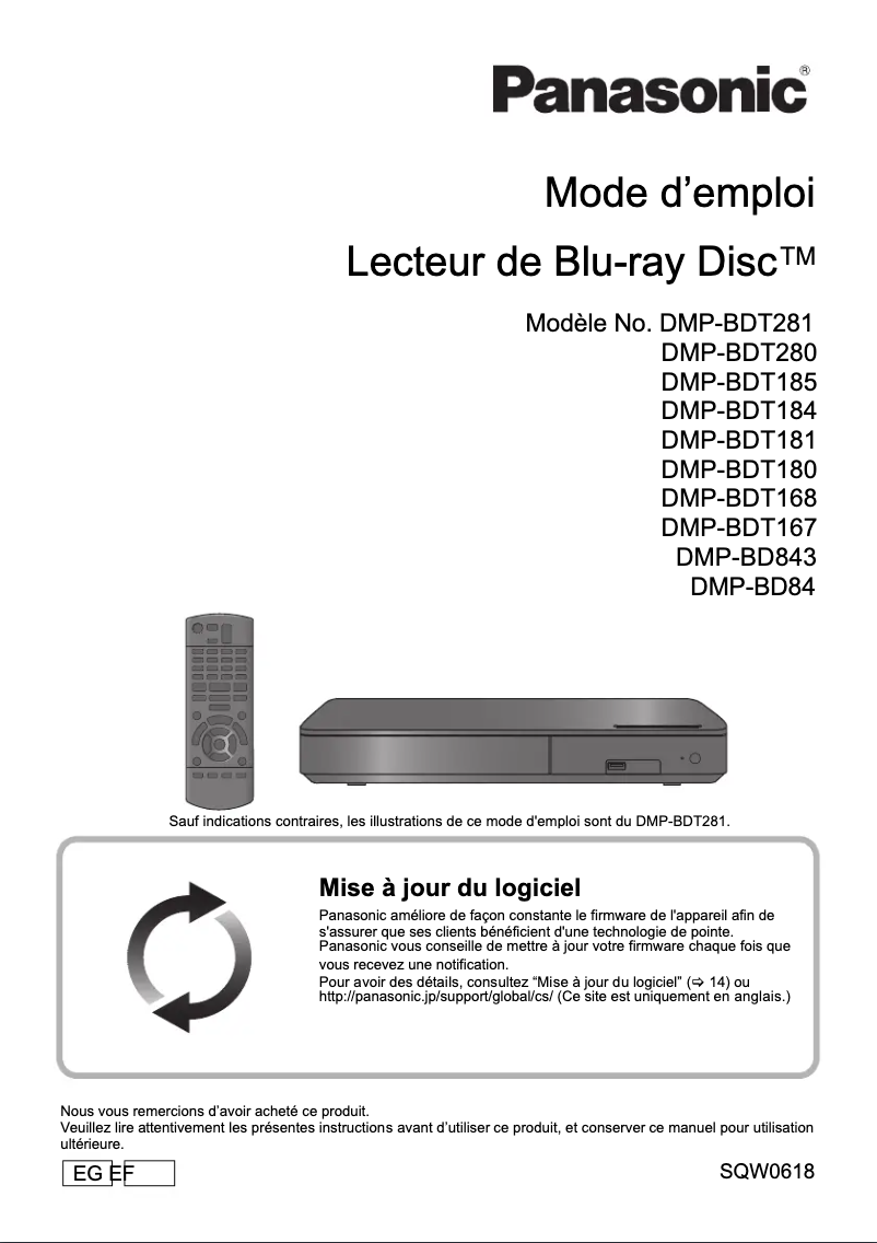 Page 1 de la notice Manuel utilisateur Panasonic DMP-BDT168