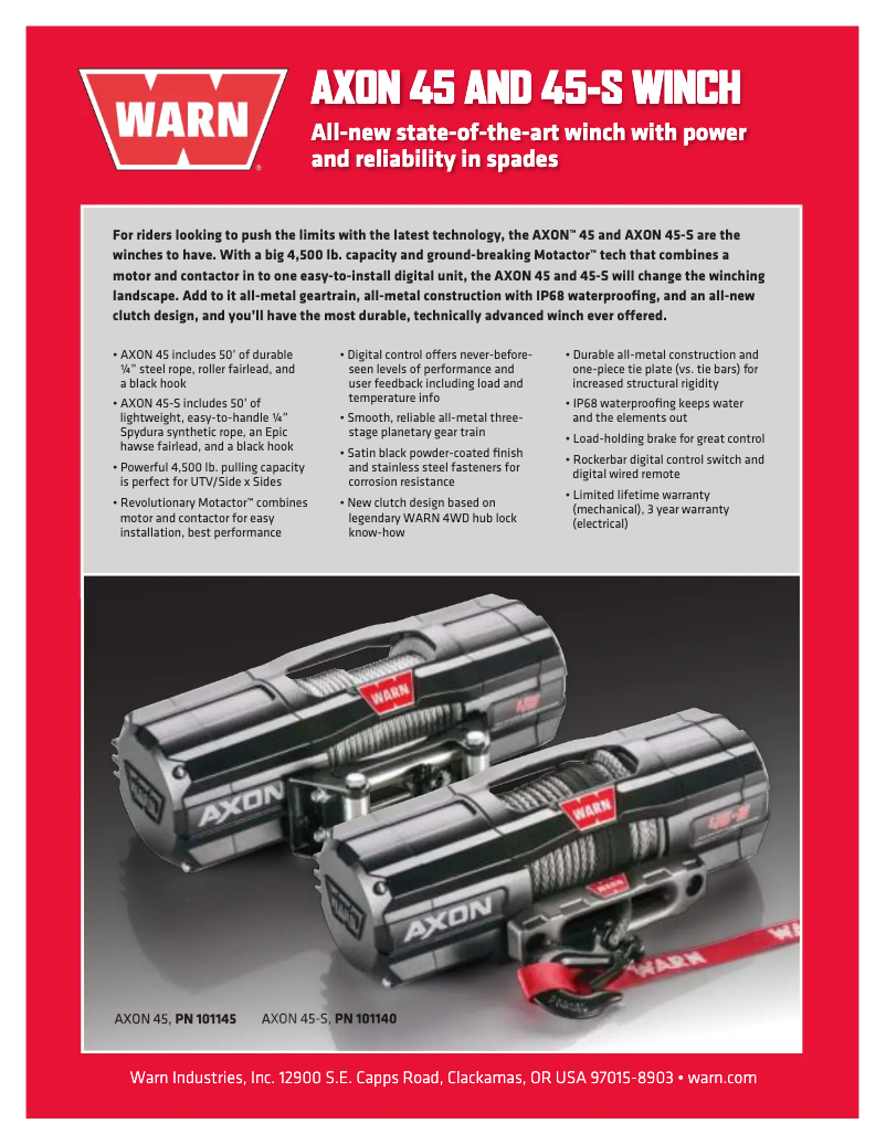 Page n°1 - Manuel utilisateur WARN AXON 45