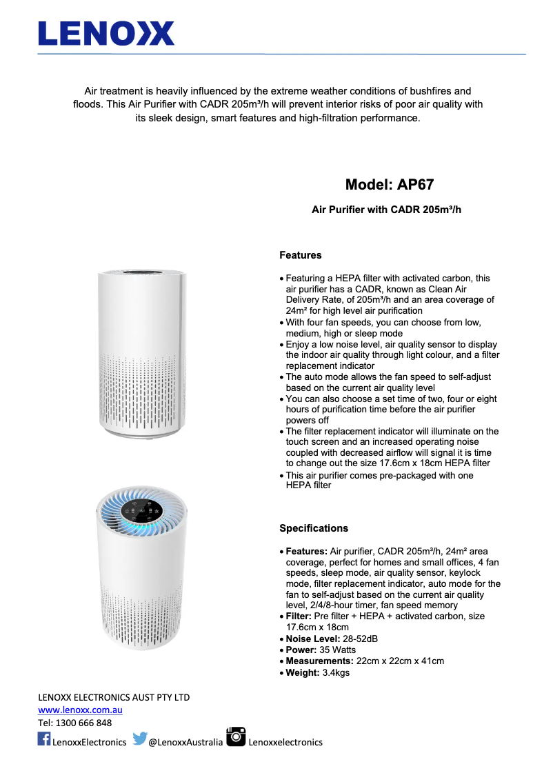 Page n°1 - Manuel utilisateur Lenoxx AP67