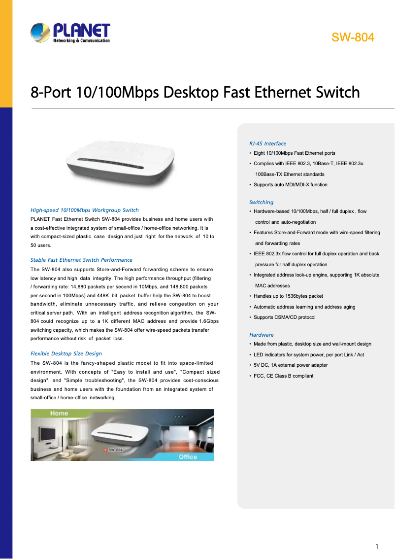 Image de la première page du manuel de l'appareil SW-804