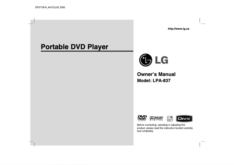 Page n°1 - Manuel utilisateur LG LPA-837