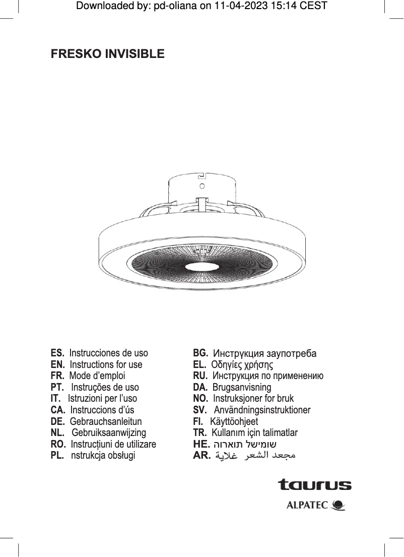 Page n°1 - Manuel utilisateur Taurus Fresko invisible