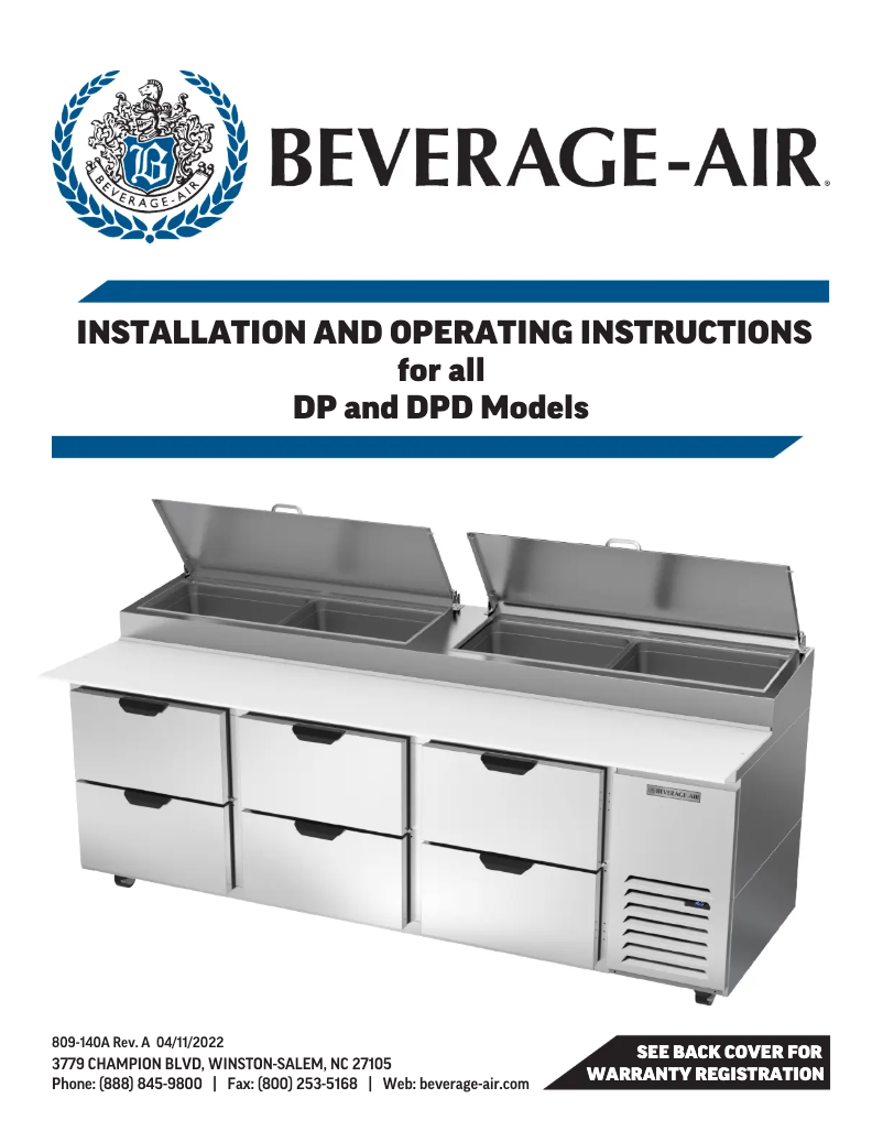 Page n°1 - Manuel utilisateur Beverage-Air DPD119C-6T