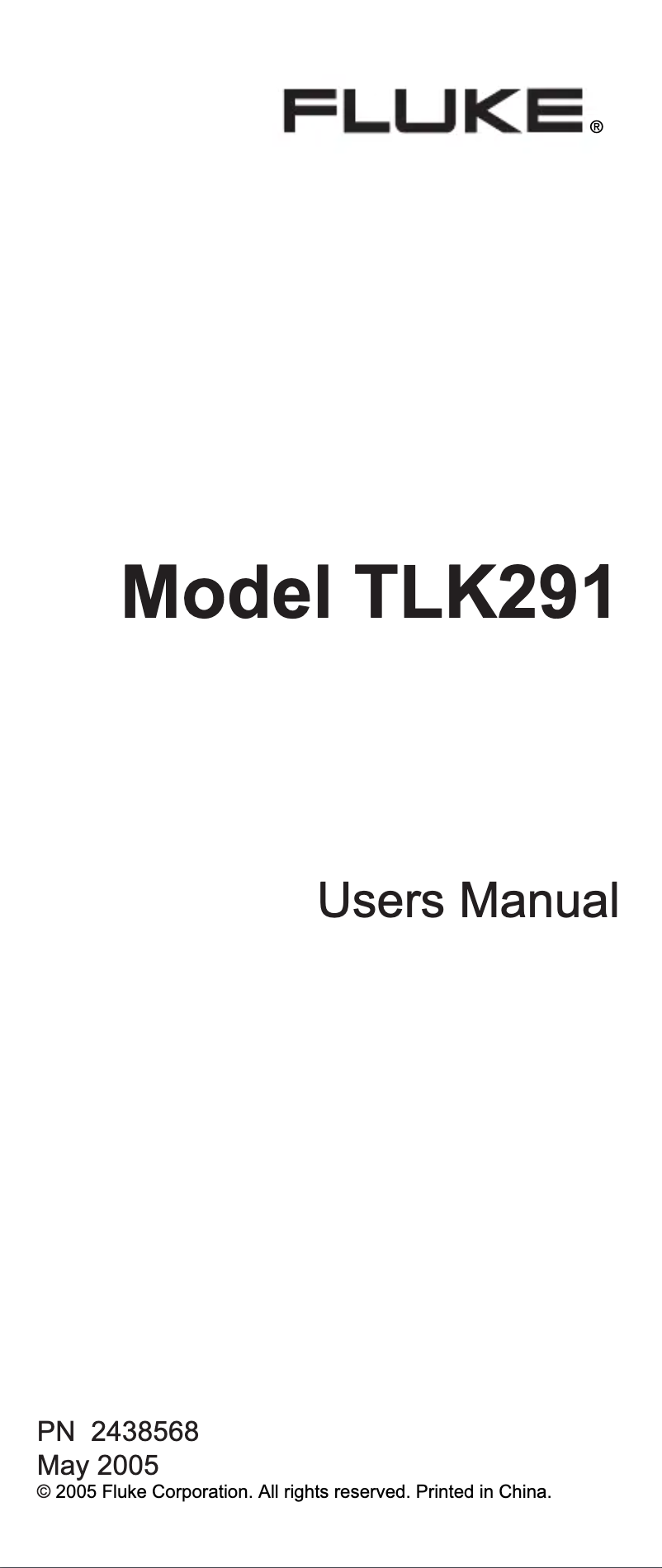 Page 1 de la notice Manuel utilisateur Fluke TLK291