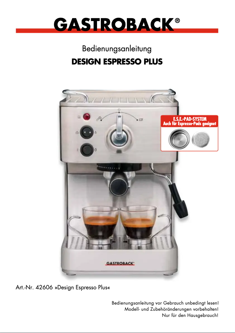 Image de la première page du manuel de l'appareil Design Espresso Plus 42606