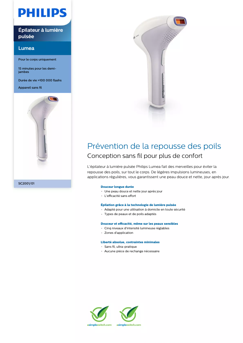 Página 1 del manual Ficha técnica Philips Lumea SC2001