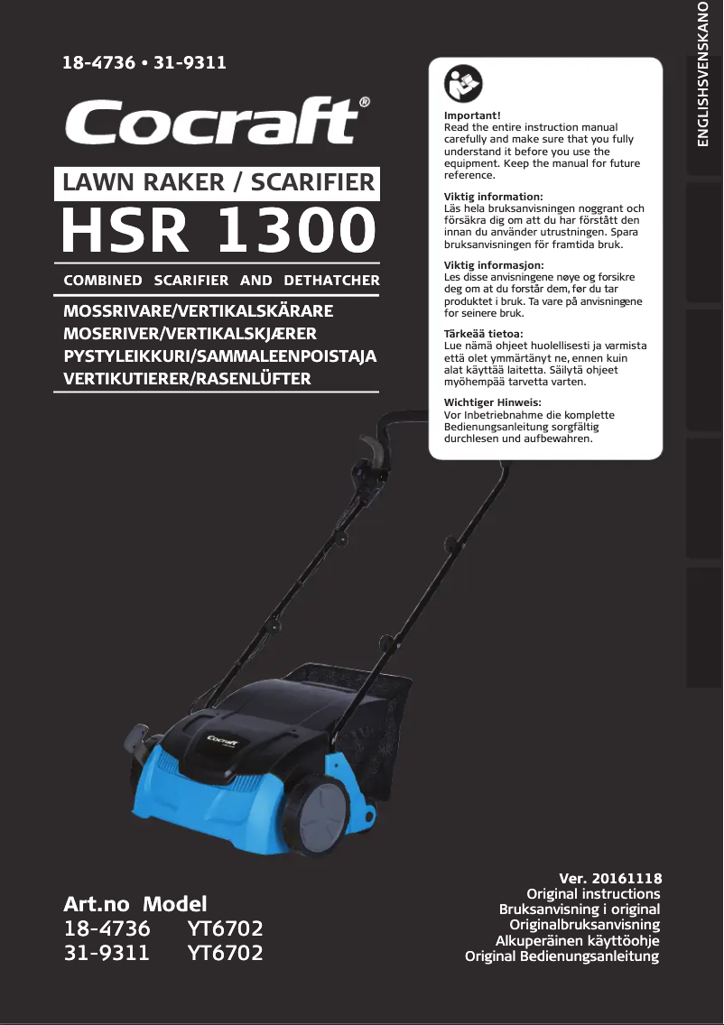 Page 1 de la notice Manuel utilisateur Cocraft HSR 1300