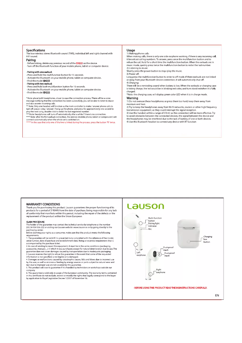 Page 1 de la notice Manuel utilisateur Lauson EH222